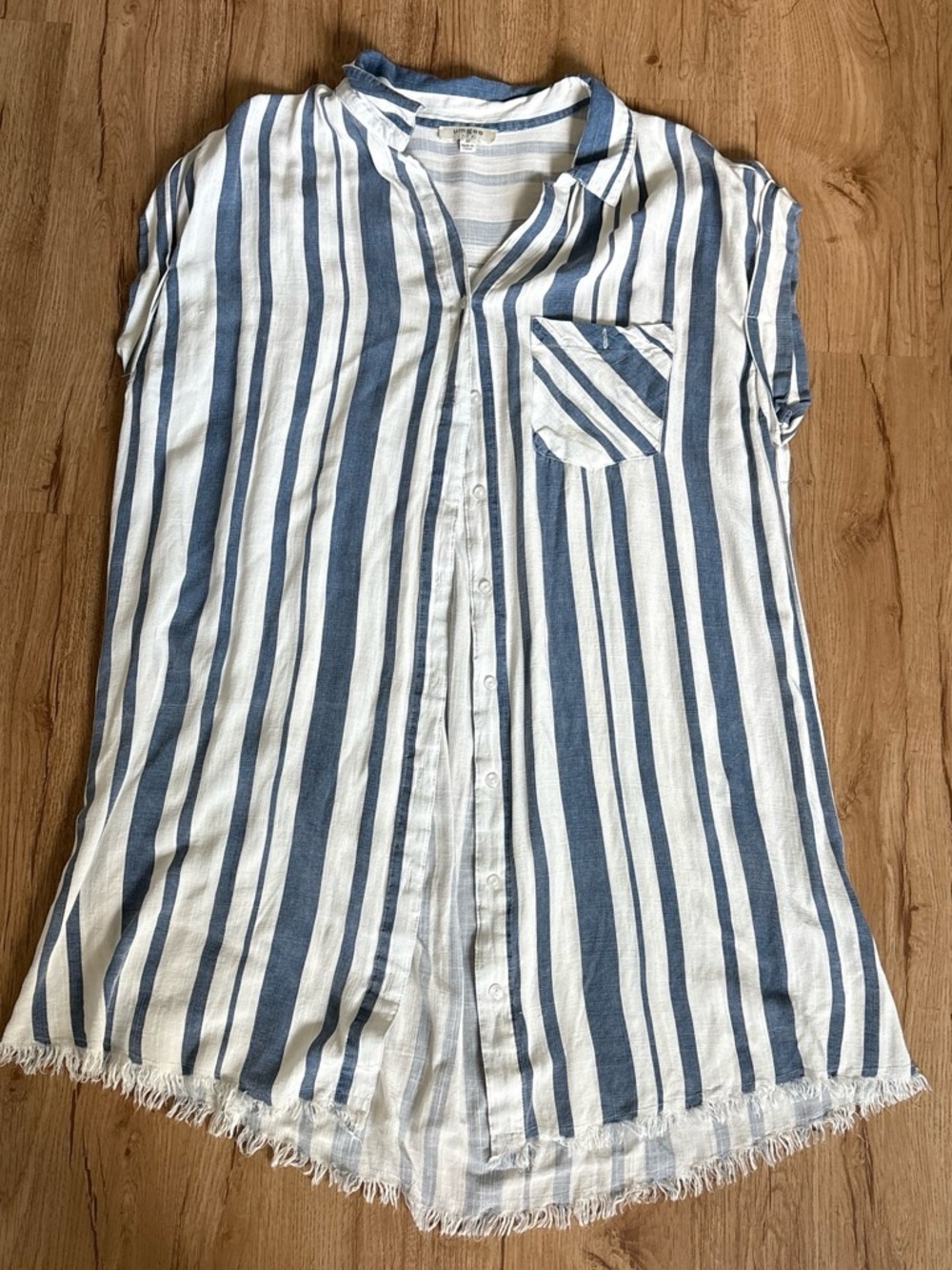 Umgee Blue and White Striped Button-Up Tunic